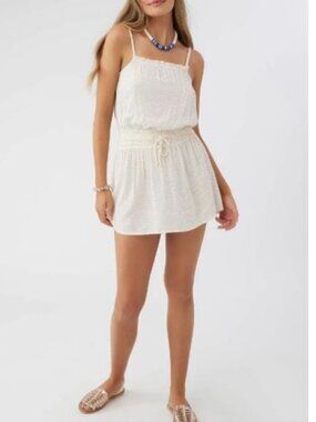 NWOT O'NEILL Joyanne Dress in Winter White w Brown Polka Dot Print, Size L